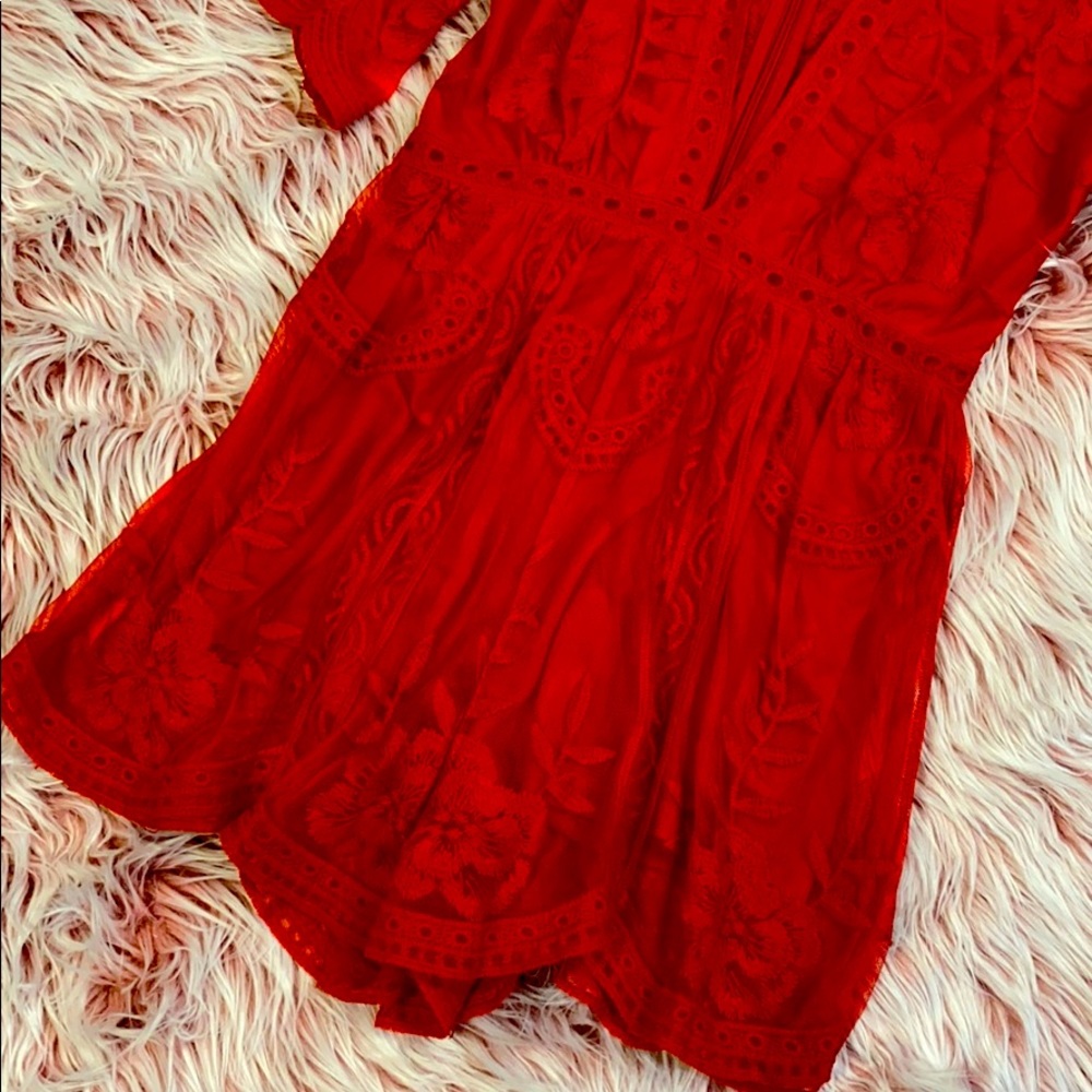 Honey Pinch Red Lace Romper - Picture 3 of 9